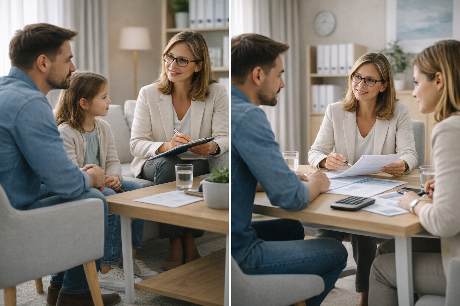 Family mediation discussion with mediator and two people